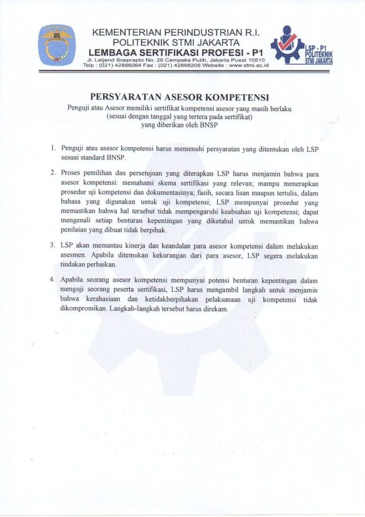 Persyaratan Asesor Kompetensi