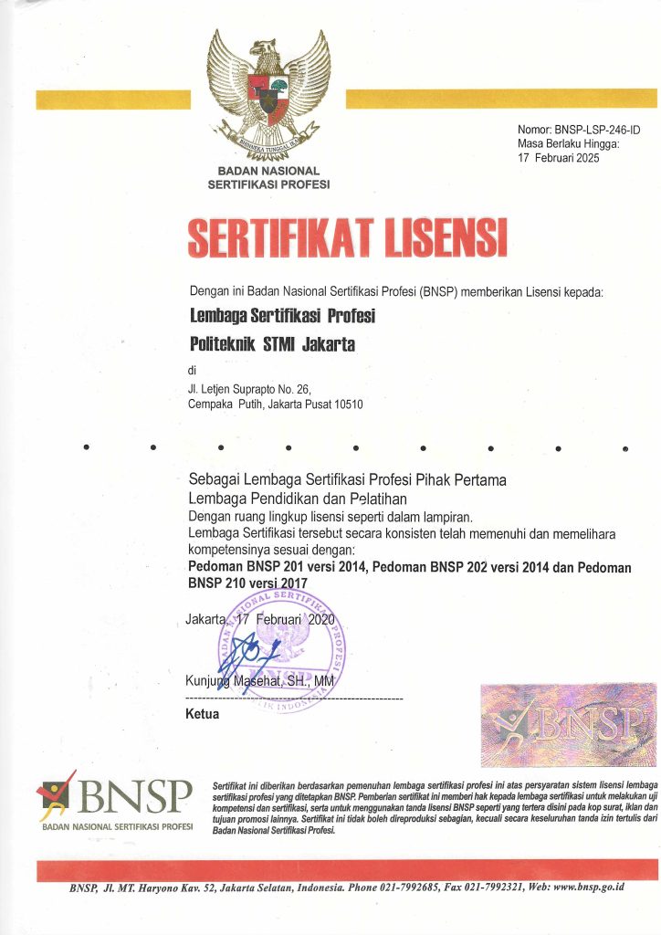 Sertifikat Lisensi LSP STMI
